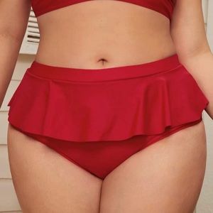 NWT SHEIN Red Swim BOTTOMS ONLY w/ Ruffles size 3X